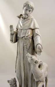 Huge Stone Styling Saint St Francis With Deer And Wolf Garden Figurine 