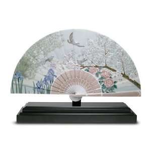  Lladro Iris and Cherry Flowers Fan   Free Shipping 