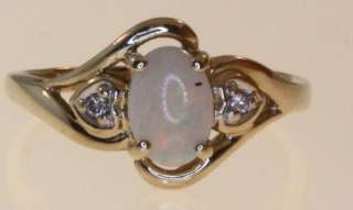 14k yellow gold .02cttw oval opal diamond ring 2.5g vintage estate 
