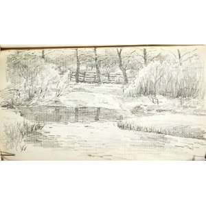   Adams   24 x 14 inches   Landscape with Pond and Fence: Home & Kitchen