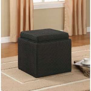  Storage Ottoman with Flip Top Tray in Black Fabric: Home 