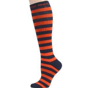   Ladies Orange Navy Blue Striped Knee High Socks: Sports & Outdoors