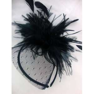  Large Black Feather with Veil Netting Headband: Everything 