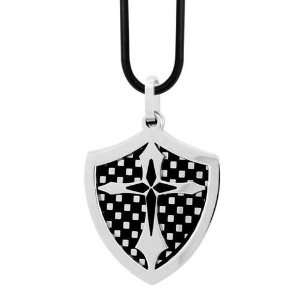  Mens Stainless Steel The Knight Shield Cross Pendant 