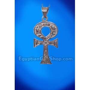   Silver Ankh with Hieroglyphic Symbols Jewelry Pendant