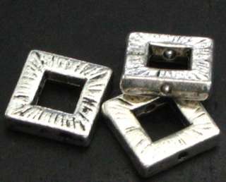 item 10 square etched drilled beads metal silvertone pewter size