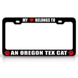 MY HEART BELONGS TO AN OREGON TEX Cat Pet Auto License Plate Frame Tag 