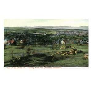  St. Albans, Vermont, View of Town, Lake, and Adirondack 