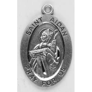   Oval Medal Necklace Patron Saint St. Aidan with 20 Chain in Gift Box