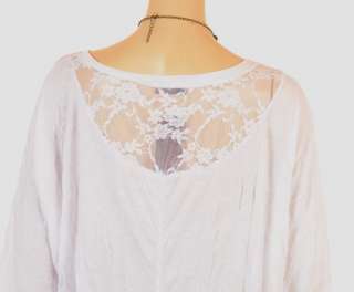 WHITE CRUSHED JERSEY & LACE LONG SLEEVE LAGENLOOK TUNIC OSFA  