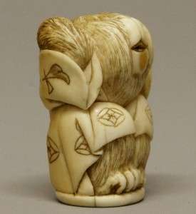 19th C Japanese Carved Ox Bone Netsuke   Monkey  