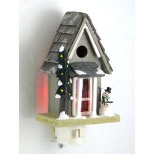  Holiday Mountain Cabin Home Night Light with Snowman