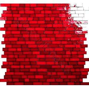  Red Random Bricks Red Bathroom Glossy Glass Tile   17608 