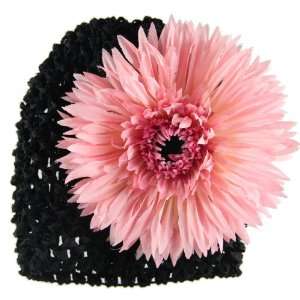  Black Beanie with Pink Spiky Daisy Beauty