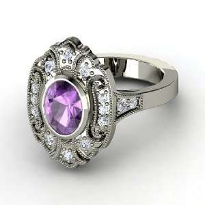  Chamonix Ring, Oval Amethyst 14K White Gold Ring with 