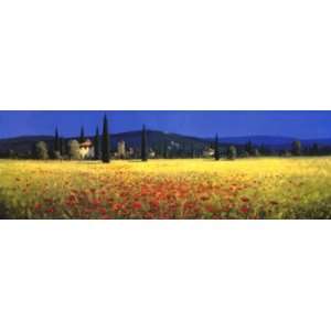  Tuscany Italy Poppies Flowers Scenic Travel Poster 12 x 36 