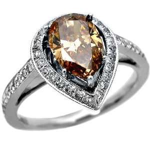  1.88ct Fancy Brown Pear Diamond Engagement Ring 18k White 
