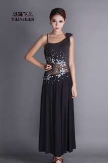   Latin salsa tango Ballroom Dance Dress long evening dress #S8064 Black