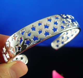Nice S80 silver hollowing Star Cuff Bracelet bangle B2  