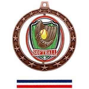 Hasty Awards Softball Spinner Medals Shield M 7701 BRONZE MEDAL / RED 