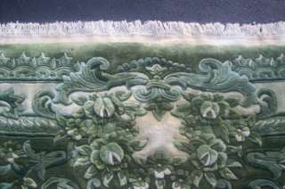 Rare Chinese Hand Made Oriental Green Floral Sculpted Rug Carpet 9 x 
