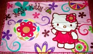 Hello Kitty Pink Tie Blanket Fuchsia Back Fleece Panel  