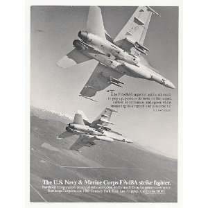  1984 Navy Marines F/A 18A Fighter Aircraft Northrop Print 