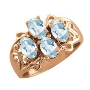   Ct Oval Sky Blue Aquamarine Gold Plated Sterling Silver Ring: Jewelry
