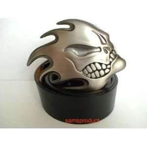   Silver Color Fire Skull Head Belt Buckle + Belt: Everything Else