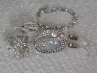 VINTAGE TO NOW SPARKLING RHINESTONE CRYSTAL COSTUME JEWELRY LOT~17 