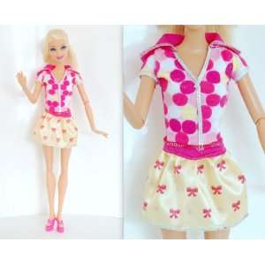   Dot Hoodie and Yello Skirt with Heart Printing Made to Fit the Barbie