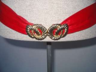 Vtg RED Leather Cinch Belt w Gold Buckle  