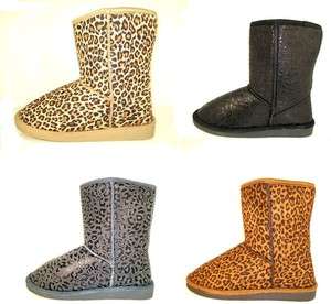 Womens Leopard Boots Faux Sheepskin Fur Shearling 4 Colors  