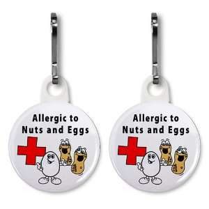 Allergies to NUTS and EGGS Medical Alert 2 Pack 1 inch White Zipper 