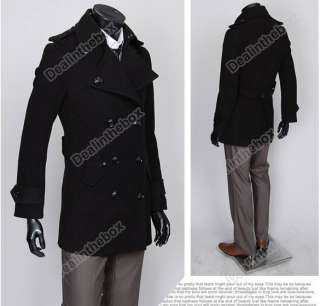 Mens Cowl Collar Trendy Slim Double Breasted Coat Jacket Outerwear 