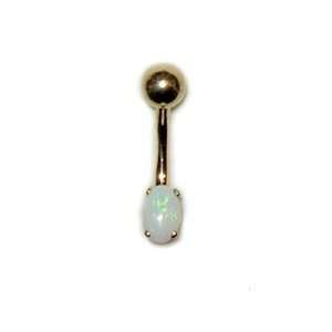 Genuine Opal Belly Button Ring set in 14 karat Gold, Nickel Free 1/2