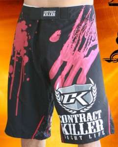 CONTRACT KILLER STAINED BLACK FIGHT SHORTS SIZE 36  