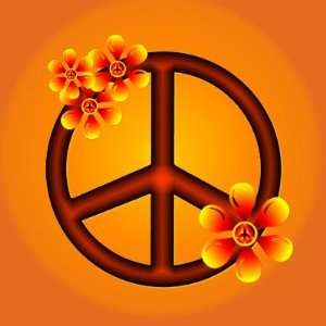  Orange and Black Retro Flower Peace Sign Round Stickers 