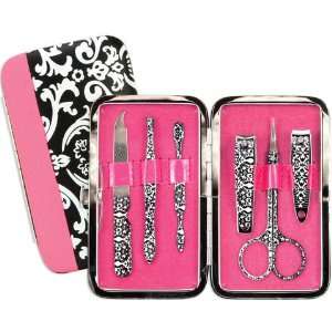  Pink Damask Manicure Case of 6 Tools Beauty