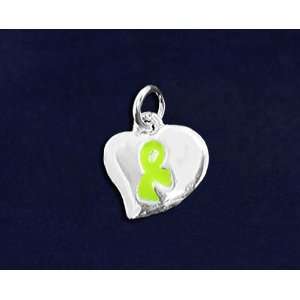  Lime Green Ribbon Puffed Heart Charm (50 Charms): Arts 