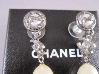 Auth CHANEL 10A CC Pear Pearl Long Dangle Earrings NEW  