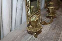 Antique Pair Brass Dolphin Sea Serpent Urn Beveled Mirror Candle Wall 