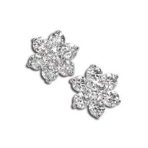   White Gold Flower Shaped Diamond Stud Earrings: ZIVA Jewels: Jewelry
