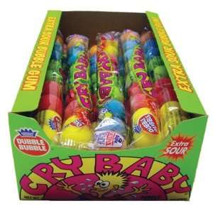 Cry Baby Extra Sour 9 piece Gum Ball Tube: 24 Count:  