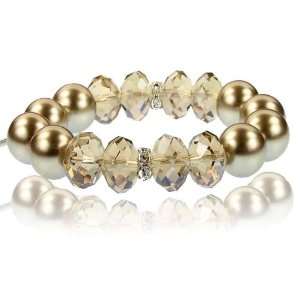   Bridal Champagne Pearl Crystal Stretch Bracelet Fashion Jewelry