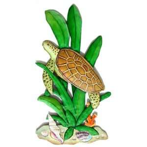  Hand Painted Metal Sea Turtle Wall Hanging   Tropical 