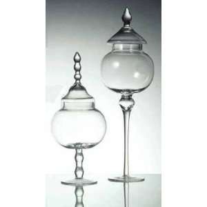  Apothecary Jars Candy Storage Set of Two Glass Long Stem 