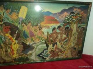   Pr. HAWAIIAN Prints WPA Artist E. SAVAGE Tropical Island Hawaii 1940s