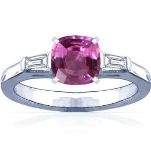    Platinum Cushion Cut Pink Sapphire Three Stone Ring Jewelry