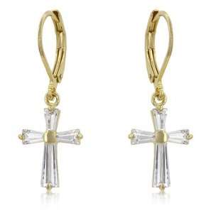  14k Gold Bonded Earrings with Clear CZ In a Cross Design Jewelry